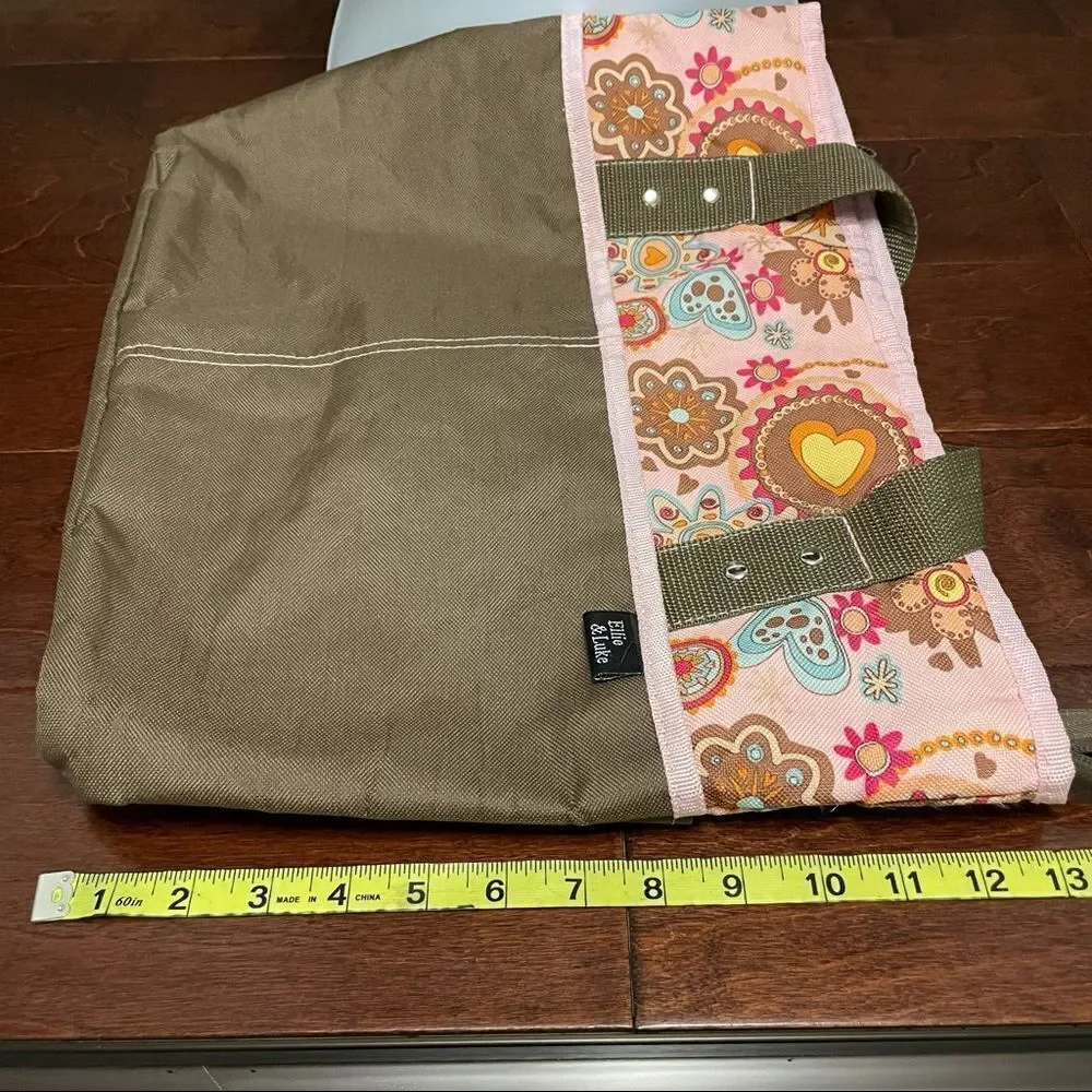 Ellie & Luke Diaper Bag Pink and Khaki Flowers and Hearts